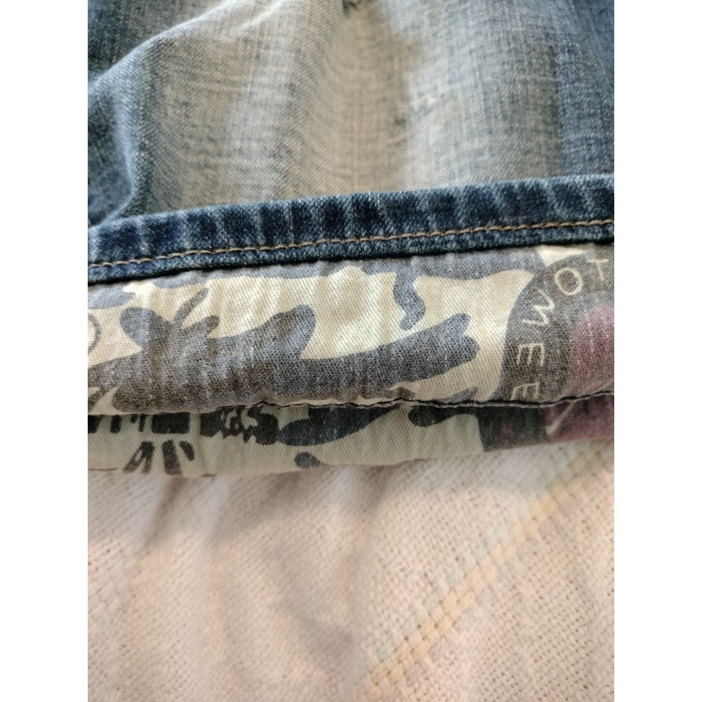 Fashion Homme Distressed Denim Shorts Size 33 Blue Acid Wash Graphic Cuff Punk - Picture 8 of 16